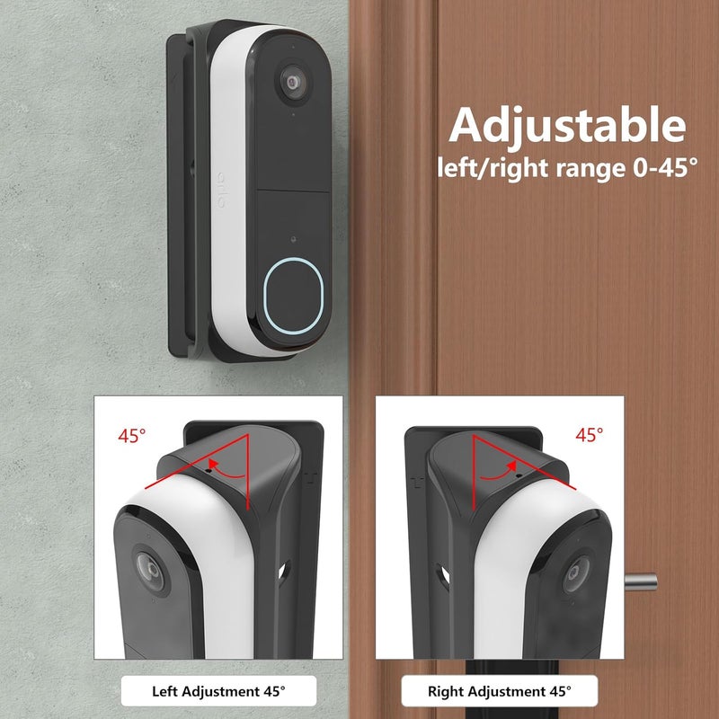 VOMENC Adjustable 0 to 45 Degree Left and Right Angle Mount Compatible with Arlo Video Doorbell 2K/HD 2nd Generation (Black) - Image 3